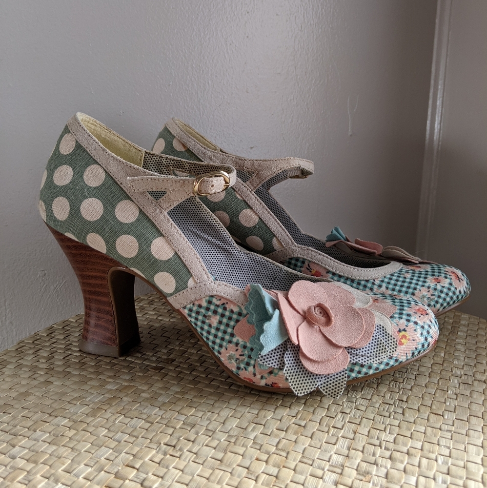 Adorable floral polka dot heels by Ruby Shoo